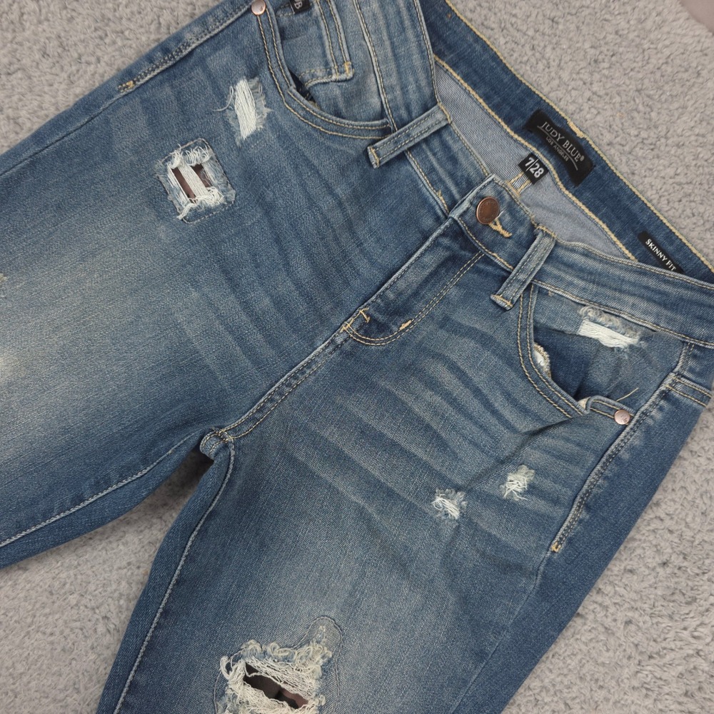 Judy Blue Distressed Skinny Jeans Camo Cuff Stretch Denim‎ Size 7/28